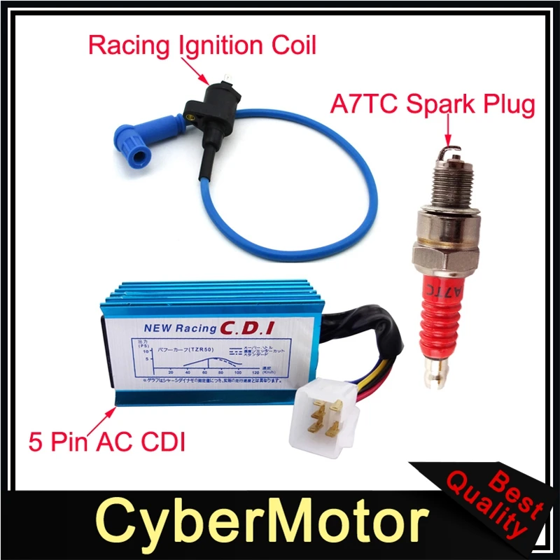 Синяя гоночная катушка зажигания+ 5 Pin AC CDI+ A7TC Свеча зажигания для 50cc 70cc 90cc 110cc 125cc 140cc 150cc питбайк мотоцикл