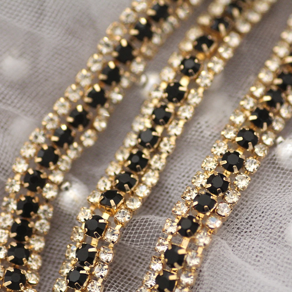 1 ярд 3 ряда кристалл + цвет AB Стразы цепочка для чашки серебряная основа с когтями