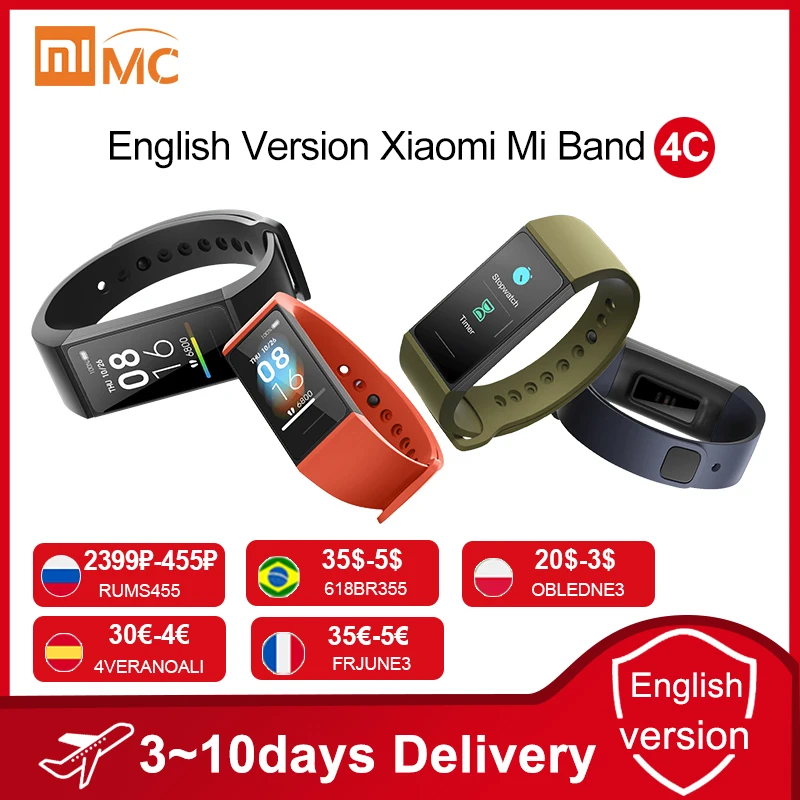 (499₽ 125₽ code : RUMS125 ) Английская версия Xiaomi Mi Band 4 C 4C Smartband фитнес трекер сердечного