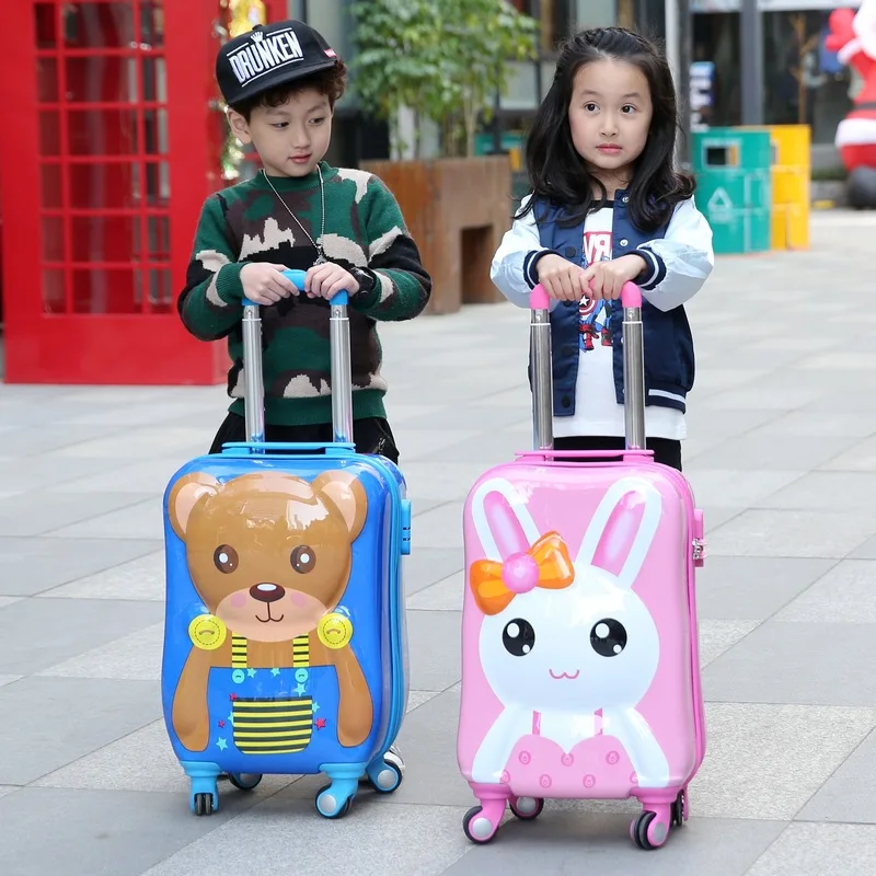 19 inch kid's suitcase 3D cartoon rabbit bear luggage children's trolley luggage bag travel cabin carry on suitcase on wheels
