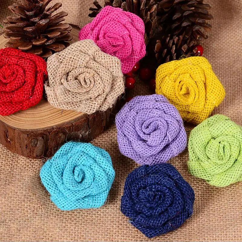 1 шт. в стиле ретро многоцветные декорированном мешковиной горшке роза цветы