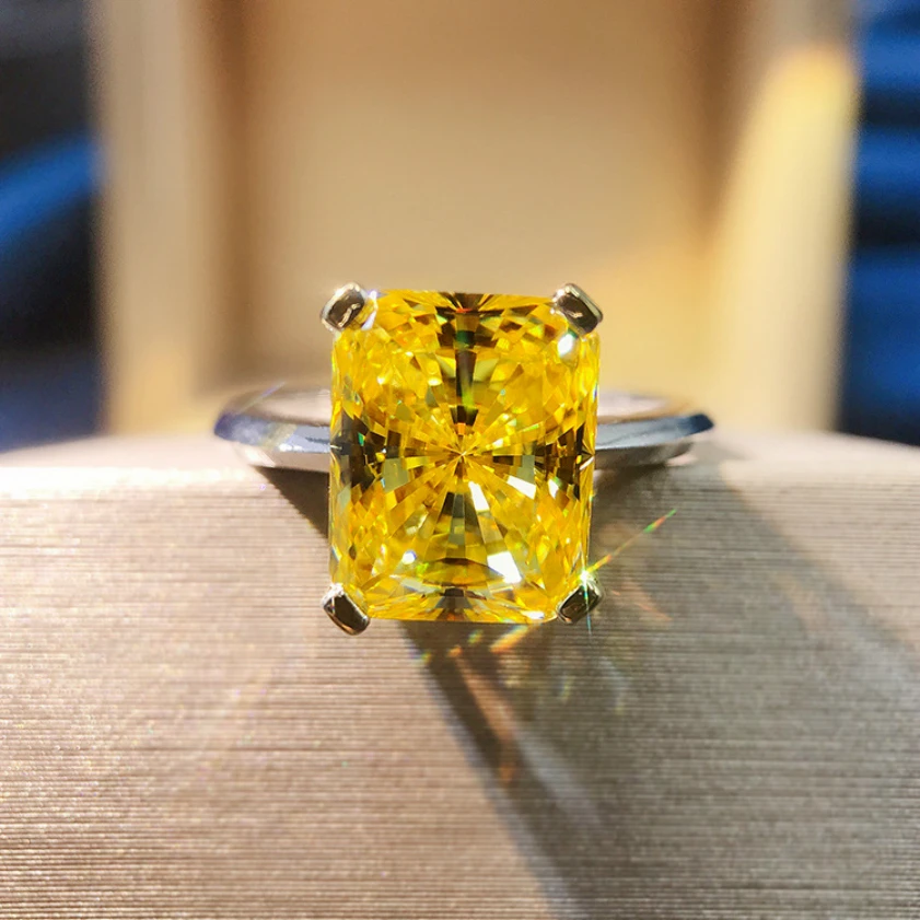 

Color Ice Cut 8*10MM Citrine Gemstone Rings for Women Solid 100% 925 Sterling Silver Wedding Engagement Ring
