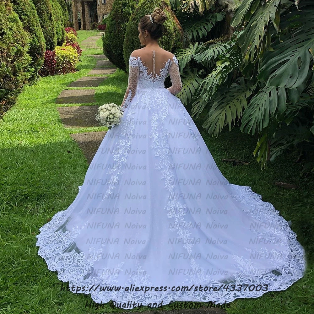 Новое роскошное свадебное платье с длинным рукавом украшенное кристаллами Vestido De