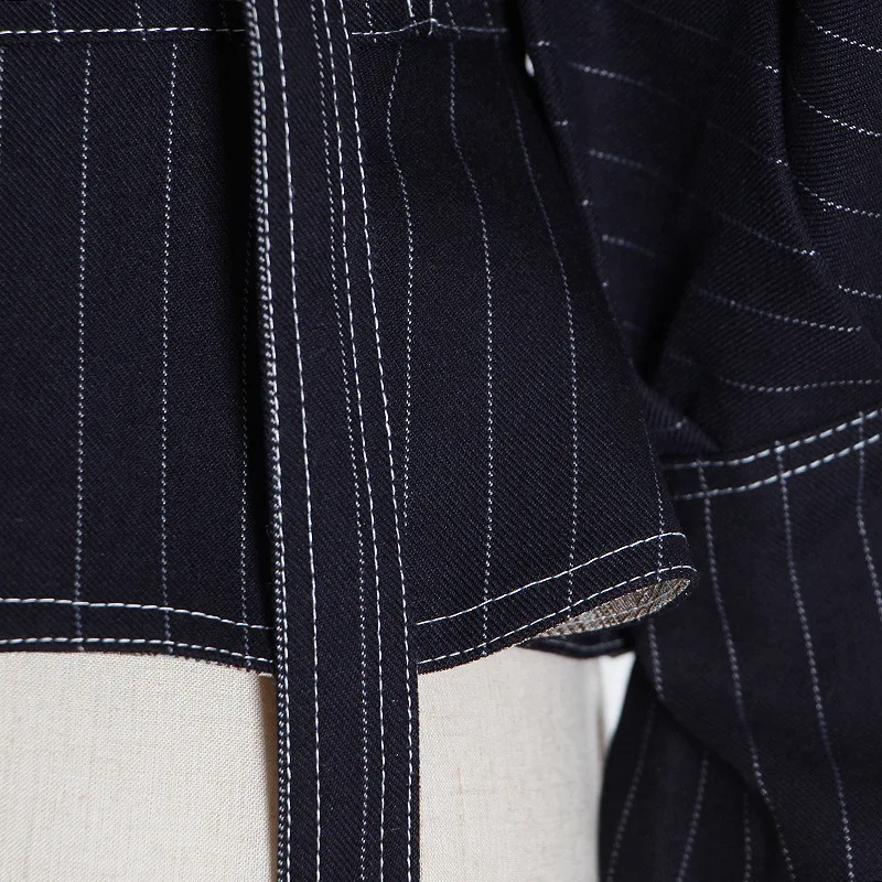 

Women Vintage Jacket Coat Reversible Off Shoulder Stripe High Waist Tunic Jacket