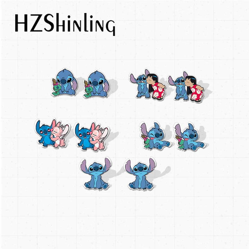 2021 New Arrival Cute Stitch and Angel Characters Epoxy Acrylic Earrings Handmade Gifts 