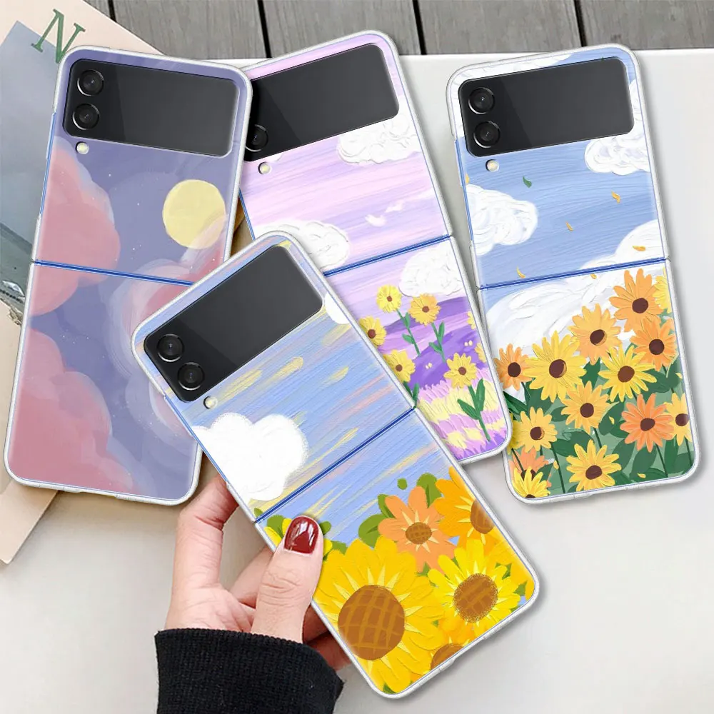

Case For Samsung Galaxy Z Flip 3 5G Transparent Hard Cell Phone Cover ZFlip3 Clear PC Fundas Artistic Oil Painting Aestheticism