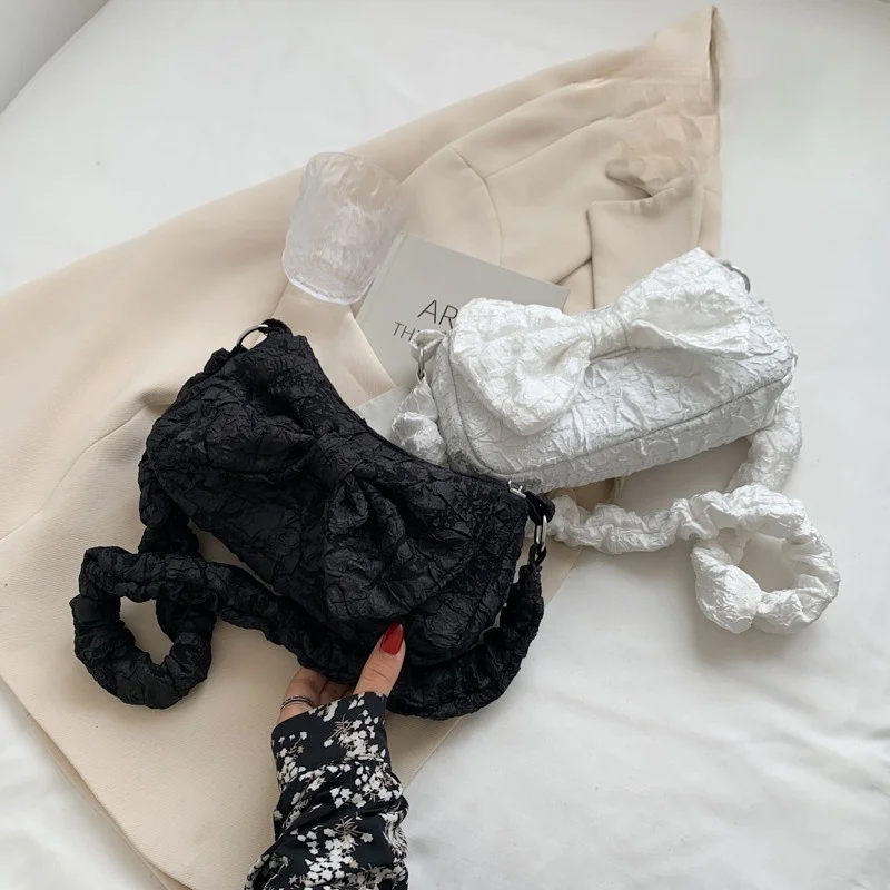 

Fashion Women Underarm Bags Vintage Bowknot Ladies Mini Shoulder Bag Small Crossbody Bags Female Solid Color Purse Handbags