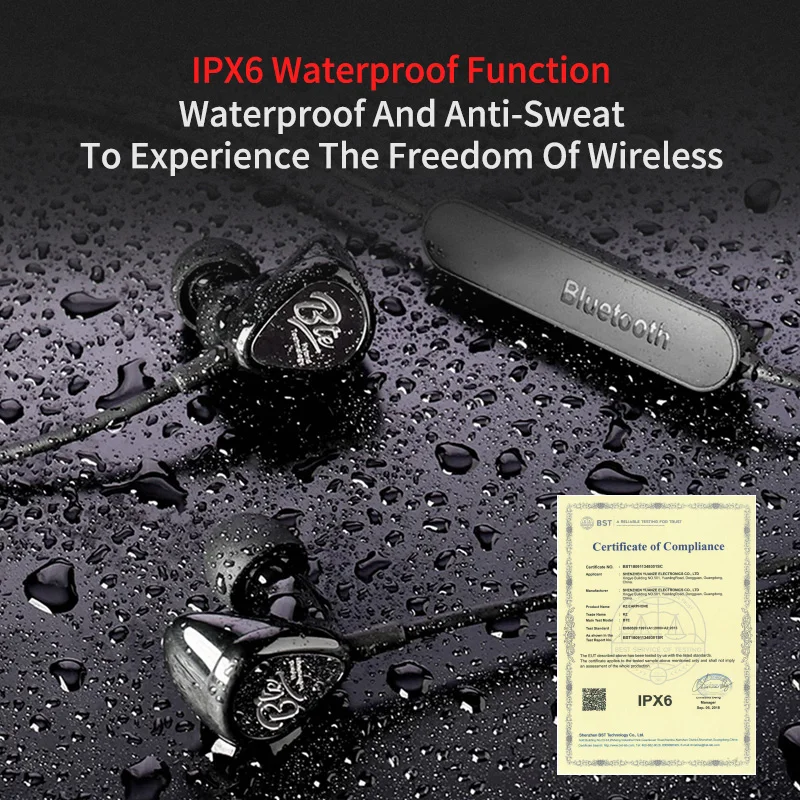 Наушники KZ BTE 1DD + 1BA APTX спортивные Bluetooth наушники/беспроводная гарнитура HIFI