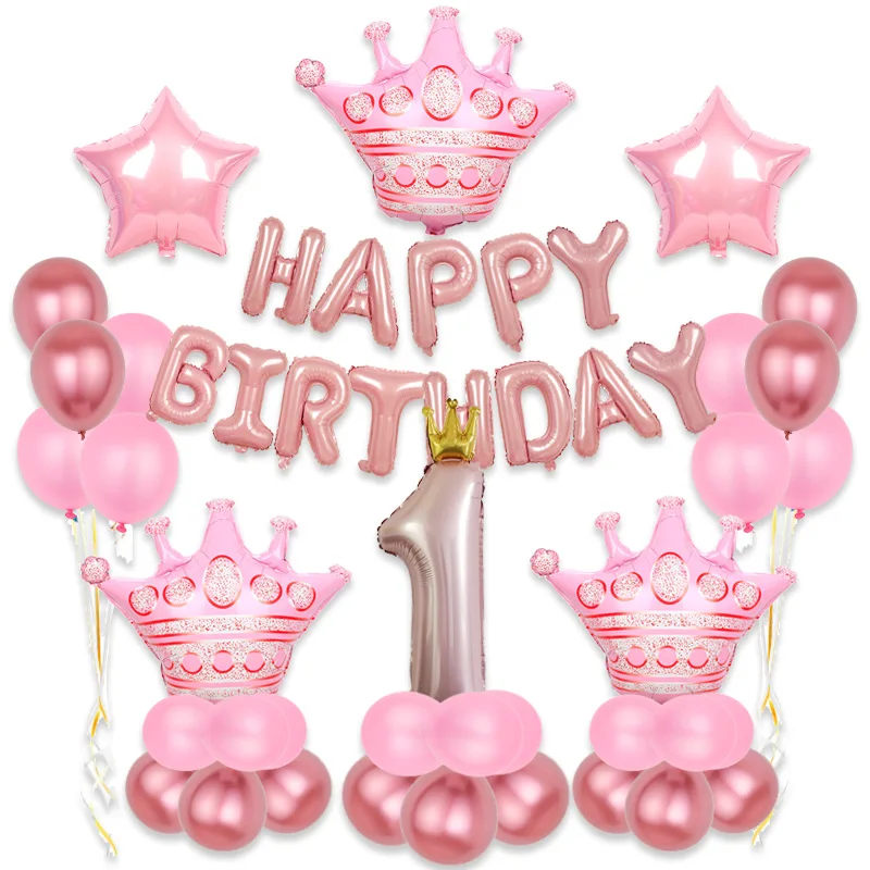 

First Happy Birthday Balloons Banner Foil Number Balloon 1st Baby Boy Girl Party Decoration My 1 Year old Supplies helium Globos