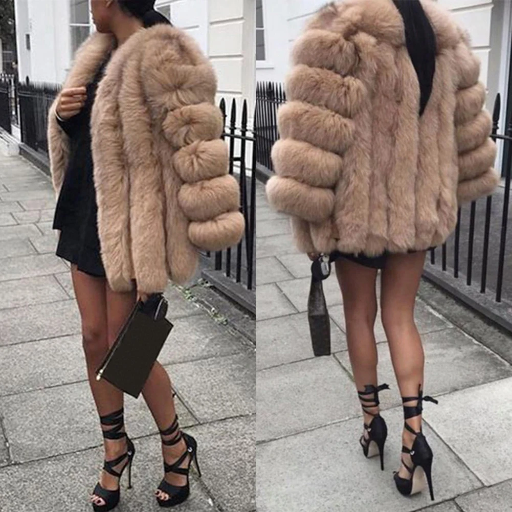 Womens Casual Jacket  Short Faux Fur Coat Warm Furry Jacket Long Sleeve Outerwear Ladies down coats