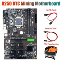 btc b250 miner motherboard with cooling fanswitch cablesata cable 12xgraphics card slot lga 1151 ddr4 sata3 0 for btc