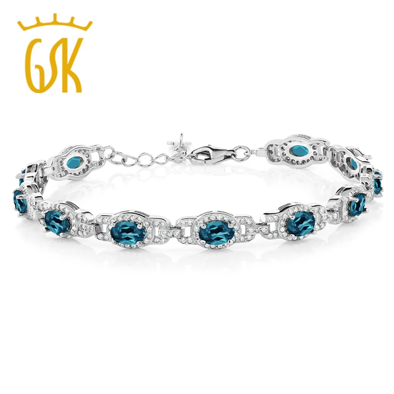 Женский браслет из серебра 925 пробы Овальный Натуральный топаз 9 65 карат |