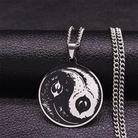stainless steel yin yang gossip feather long necklace men silver color round long chain necklaces halal jewelry bijoux n3266s05