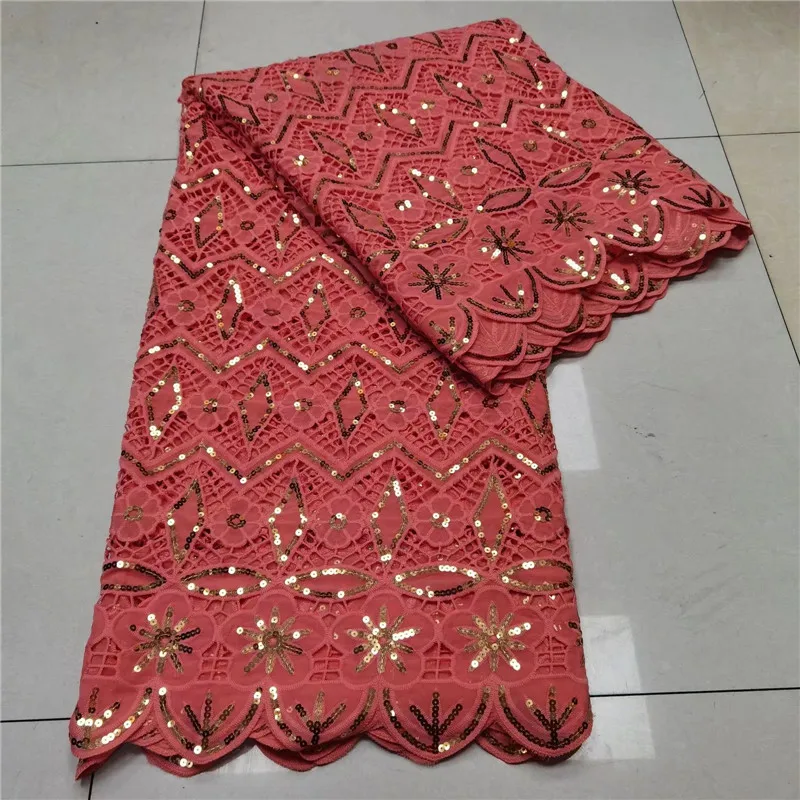 

African Cord Lace Fabric Chiffon Embroidery Elegant Nigerian Guipure Lace Fabric With Sequins French Net Lace Material