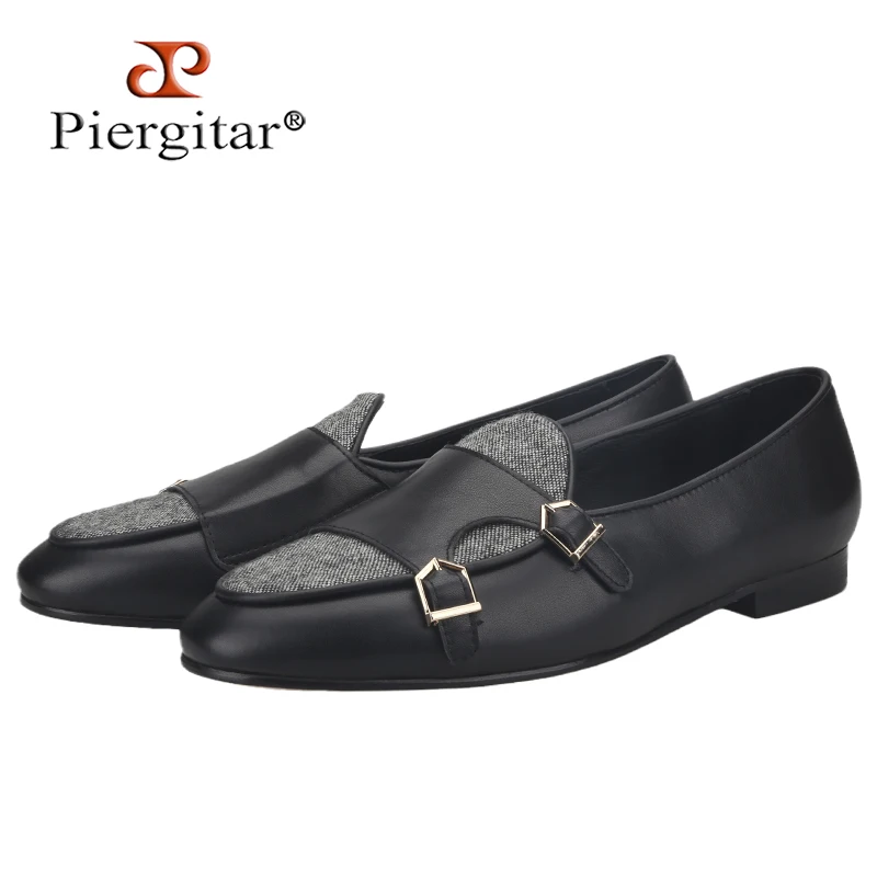 

Piergitar Hand-Polished Calf Skin Double-Monk Belgian Loafers For Banquet Or Party Classic British Style Men's Smoking Slippers