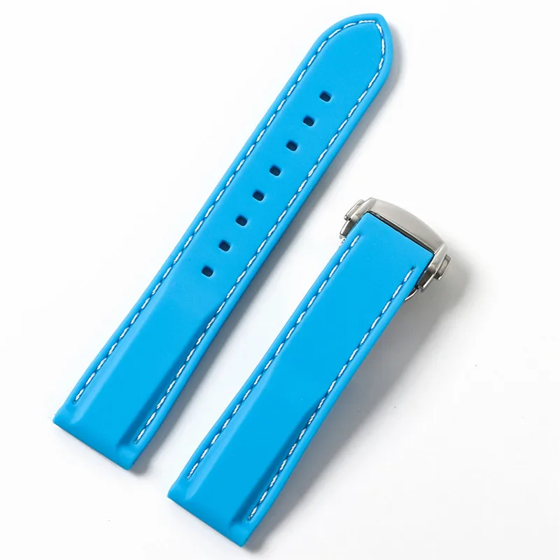 lightblue fold 18 мм 20 мм 22 мм силиконовый ремешок резиновый ремешок для часов Seiko 5 SRP SKX007 ProPex PADI Casio Edifice часы браслет спортивный человек - Цвет ремешка: lightblue fold