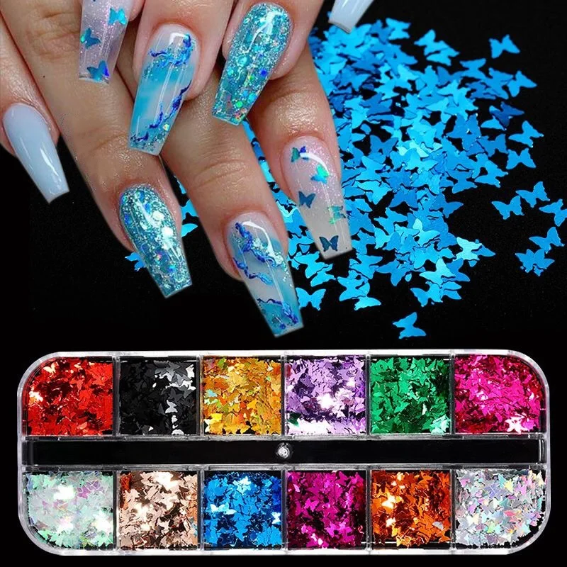 

Holographic Butterfly Fluorescent Sparkly Nail Sequin 12-Color Mixed Sequins Laser Magic Star DIY Manicures Decoration