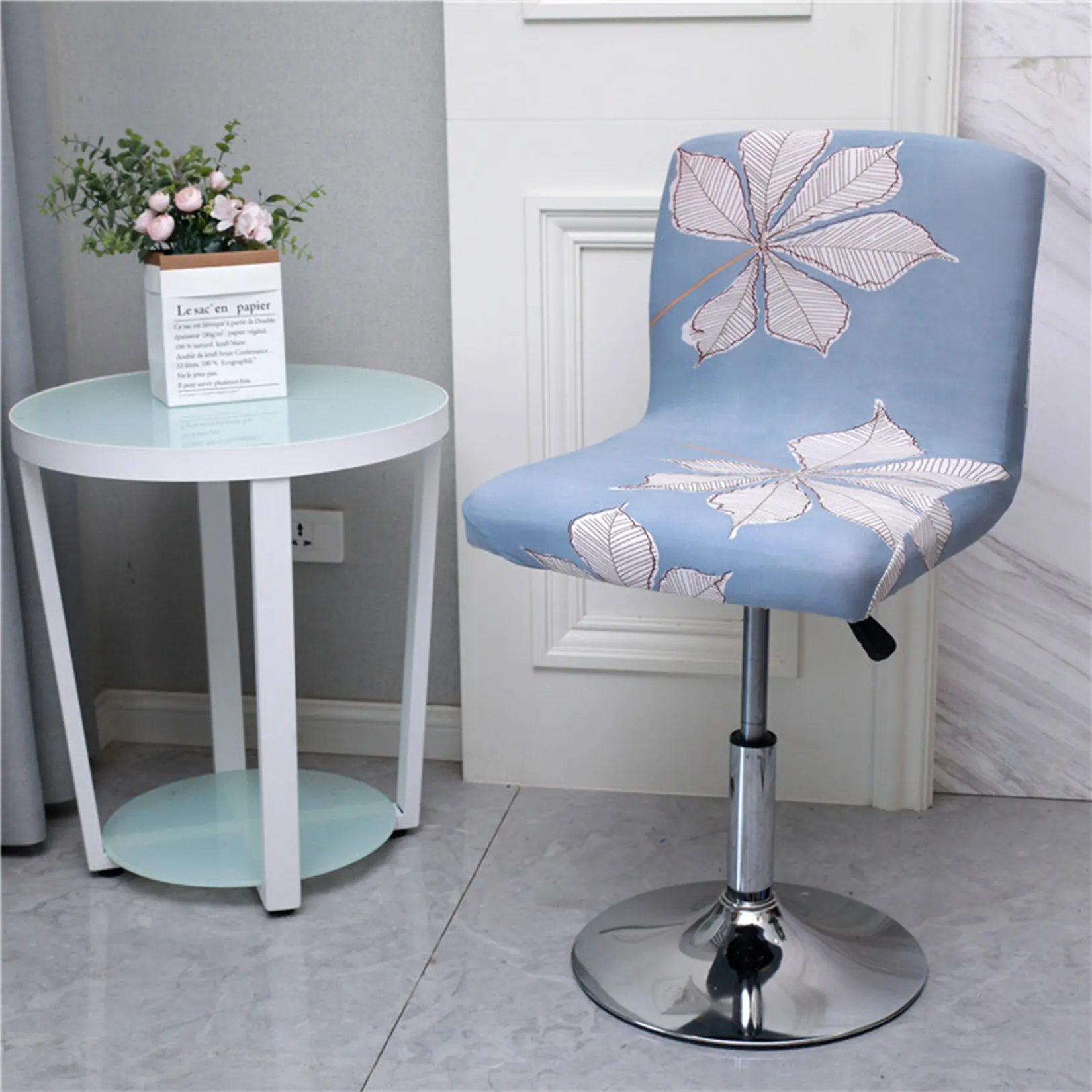 

Flower Bar Stool Chair Cover Low Back Chair Slipover Spandex Seat Case Elastic Office Chair Cover Dining Seat Protector 2021