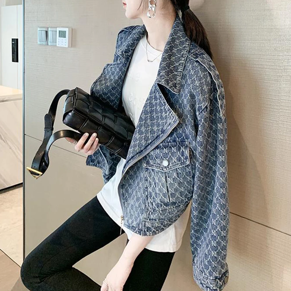 Женская джинсовая куртка с воротником-костюмом винтажная модная и шикарная