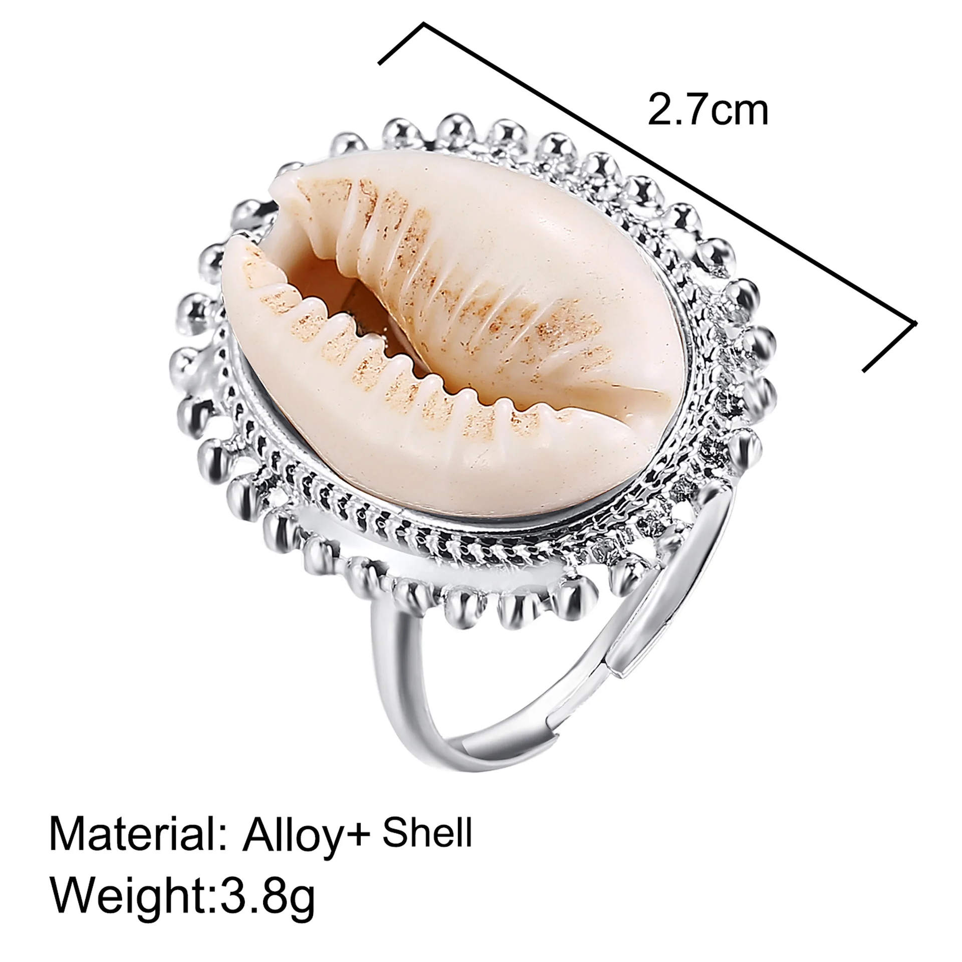 Женское кольцо из цинкового сплава с натуральной морской ракушкой|Кольца| |
