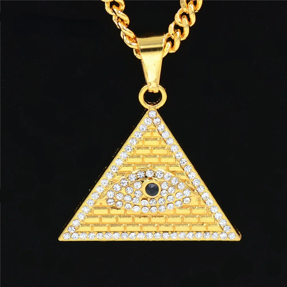 

Ожерелье с подвеской в виде башни с инкрустированным золотым глазным яблоком, мужское креативное ожерелье в стиле хип-хоп в европейском и а...