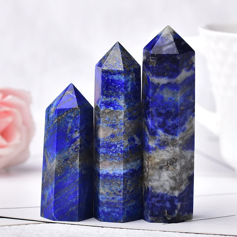 

1PC Natural Crystal Point Lapis Lazuli Home Decor Quartz Healing Stone Hexagonal Prisms Obelisk Wand Treatment Stone DIY Gift