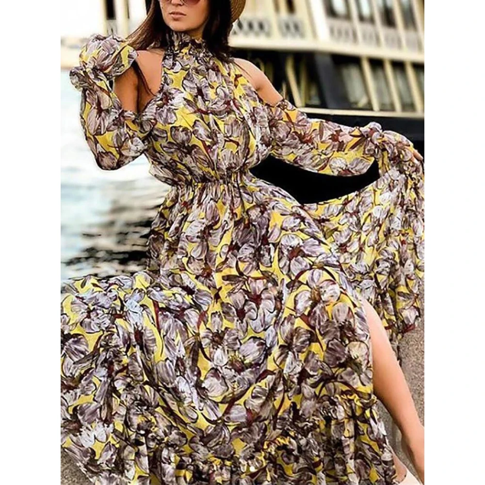 Платье в стиле бохо с женское платье Лето 2019 модное открытыми плечами длинное