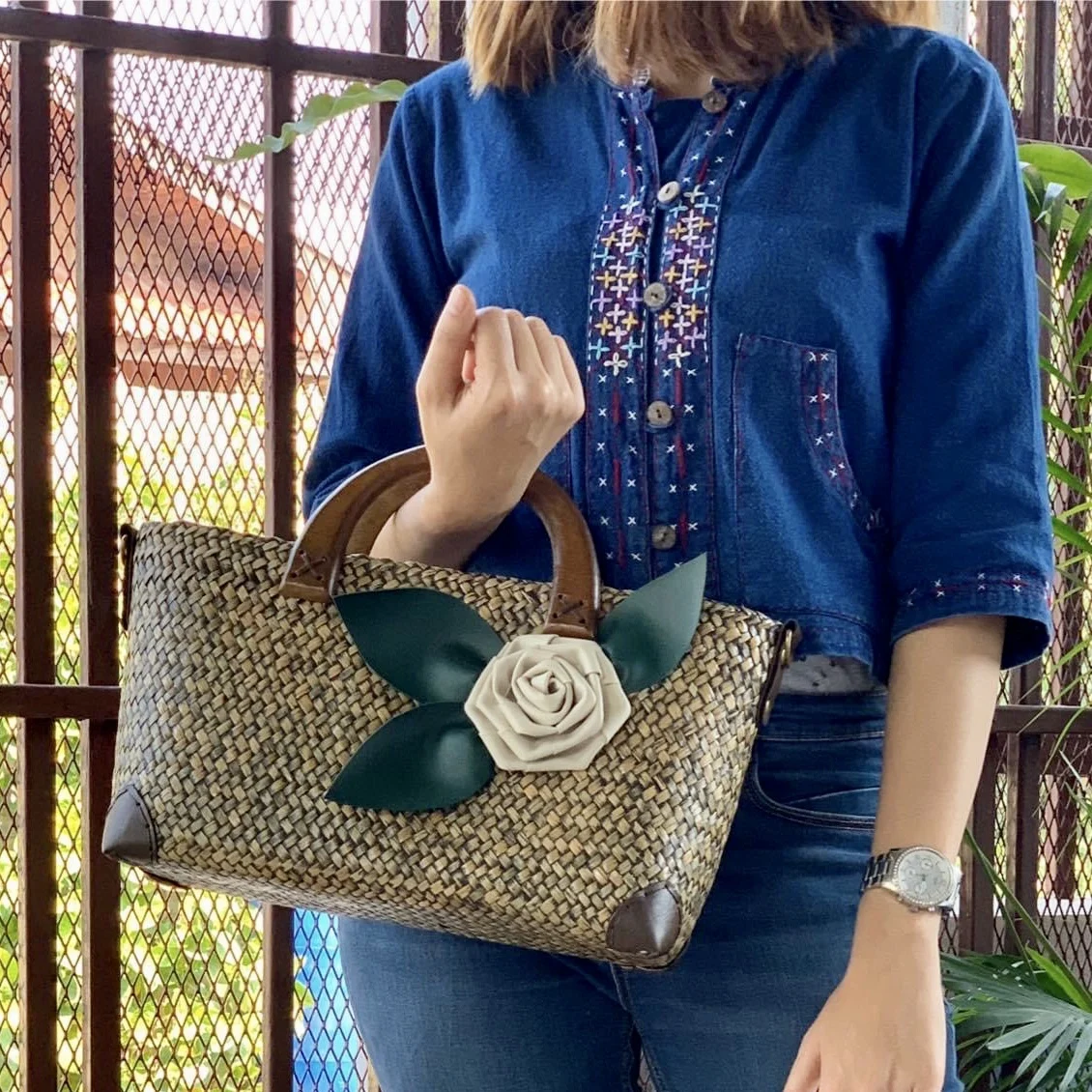 

Luxury Designer Beach Bag High Quality Hand-woven Straw Bags Women Summer Shoulder Handbag Travel Palm Basket Tote Bag