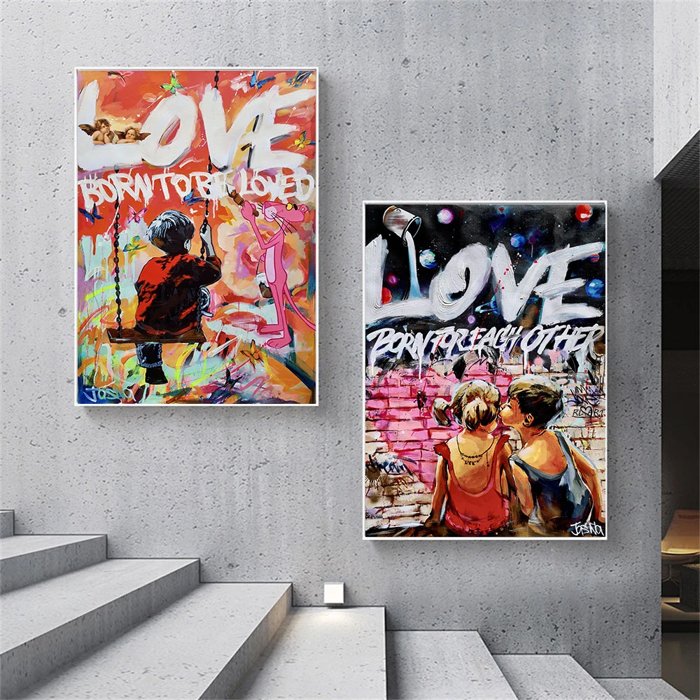 

Modern Street Graffiti Love Pop Art Born To Be Loved Poster Painting Canvas Print Wall Picture For Living Room Home Decoration