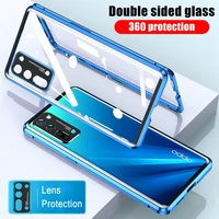 double sided glass case for oppo reno 6 5 plus 4 se a95 a93 s a72 a55 a53 a52 find x3 metal magnetic adsorption protective cover