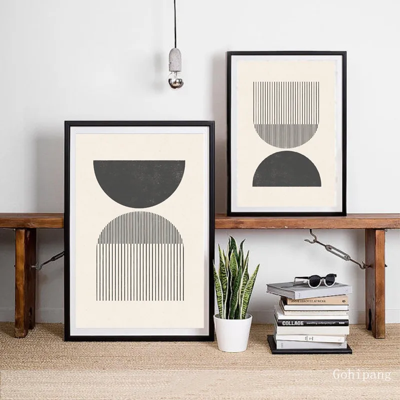 Mid century Style Woodblock Posters Print In Classic Geometric Shapes & Neutral Colors Canvas Painting Wall Picture Home Decor | Дом и сад