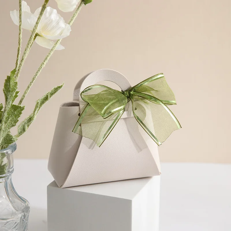 10 PCS Small Leather Gift Box New Creative Handbag Shape Ribbon Bow Temperament Solid Color Candy With Hand Bag | Дом и сад