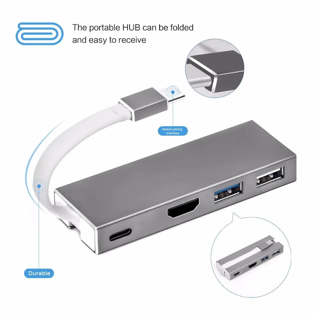 Док станция Thunderbolt 3 Type c для HDMI 4K USB3.0 концентратор USB2.0 с адаптером зарядки PD Macbook Pro