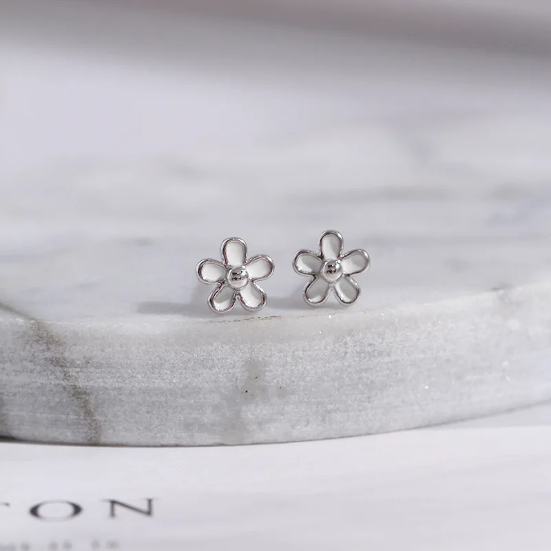 925 sterling silver earring cute sweet Cherry blossom earrings flowers stud simple temperament female girl ear jewelry | Украшения и