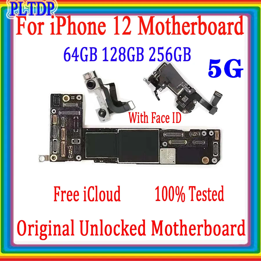 

Free iCloud For iphone 12 Motherboard 64gb 128gb 256gb 100% Original Unlocked With/No Face ID Logic board Full chips Good Tested