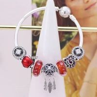 925 sterling silver retro dream catcher net beaded smooth round head bracelet for christmas wedding party gift fashion jewelry