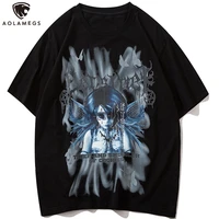 aolamegs t shirt men gothic anime cool girl punk letter print tee tops o neck baggy vintage hipster high street style streetwear