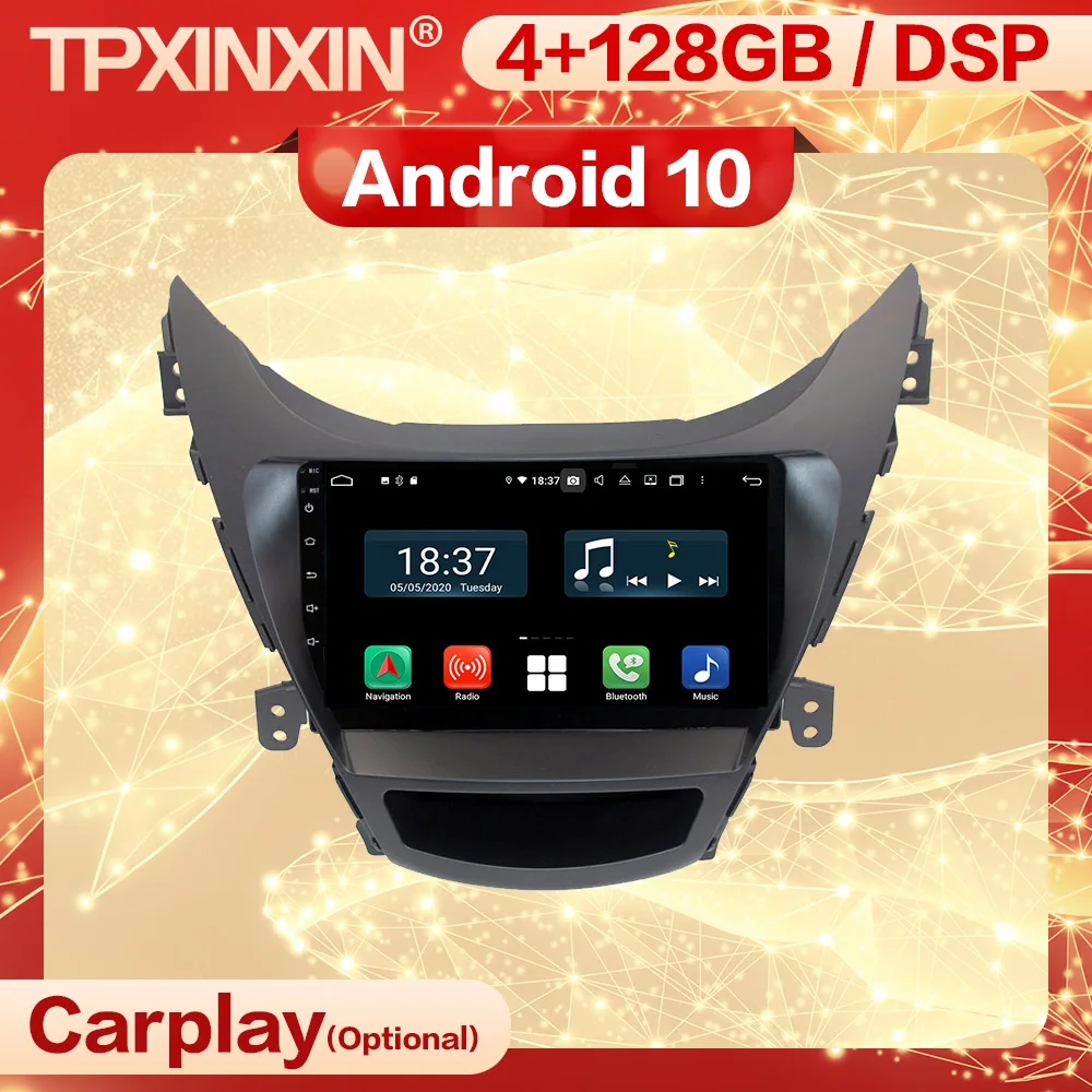 

4+128G Carplay 2 Din Car Android Stereo Receiver For Hyundai Elantra 2011 2012 2013 Radio Audio Recorder Head Unit Player Screen