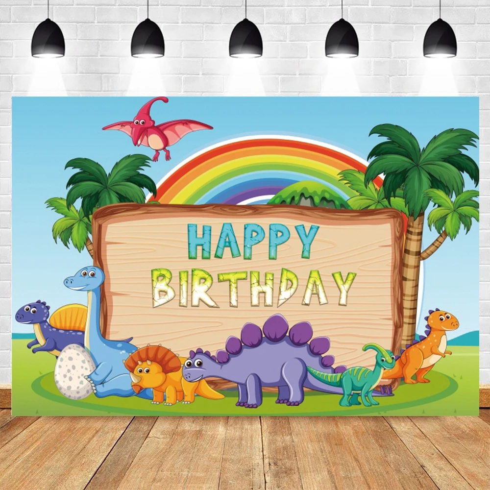 

Yeele Cartoon Dinosaur Animals Rainbow Background Photography Baby Shower Birthday Party For Photo Studio Photophone Backdrop