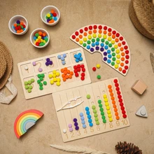Rainbow Board Wooden Toys Baby Montessori Educational Toys Color Sorting Sensory Nordic Wood Toys Clip Beads Games Gift For Kids