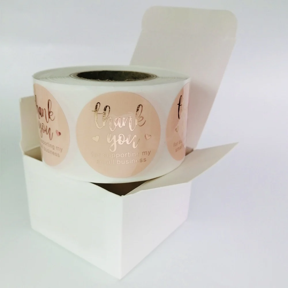 500 шт. в рулоне Розовые наклейки с надписью s и розовым золотом канцелярские