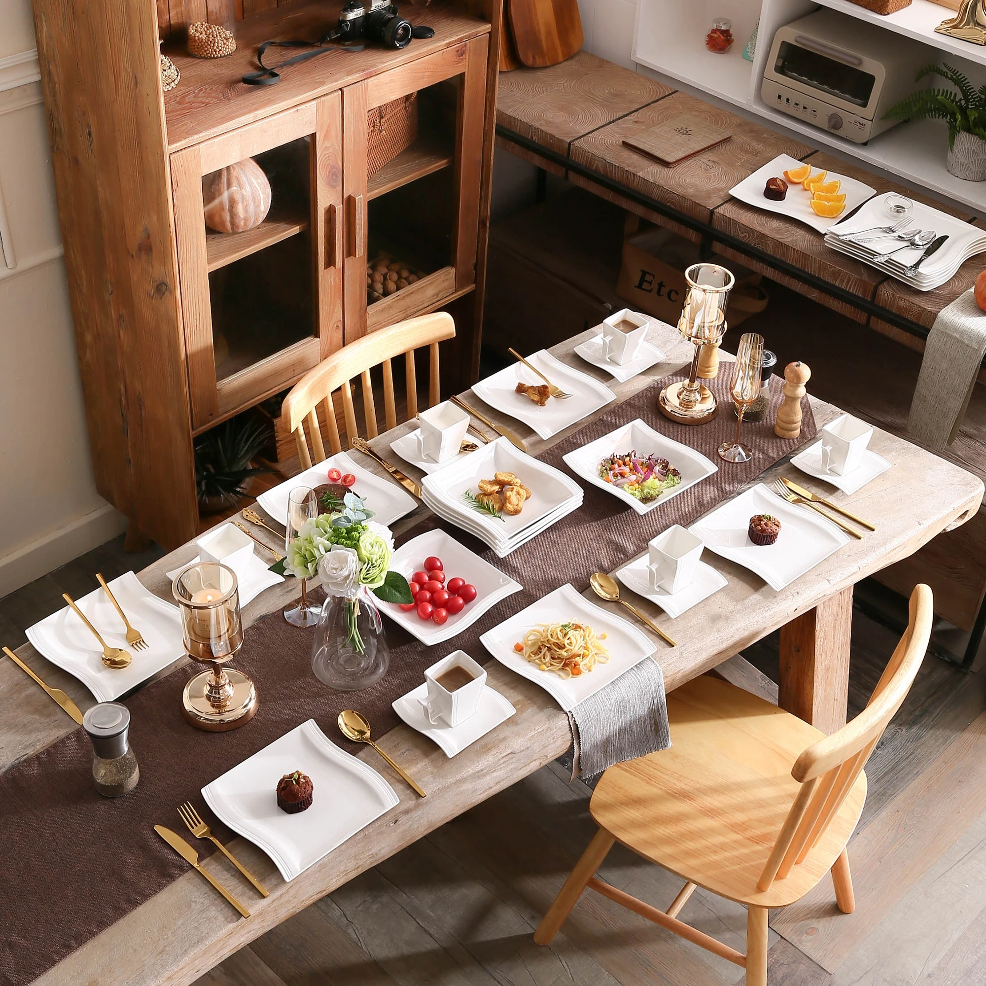 Набор посуды MALACASA Flora из 30 предметов белая фарфоровая посуда с 6 чашками блюдцами