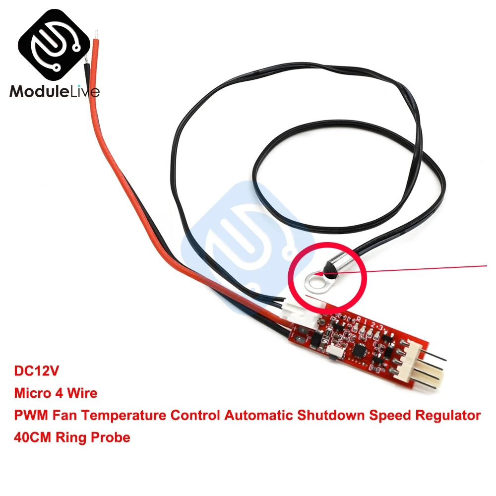 

Automatic 1 Channel Ultra-small 12V 4 Wire PWM Fan Temperature Control Governor Fan Noise Reduction + 40CM Round Probe Sensor