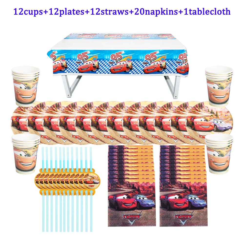 

Disney McQueen Cars Birthday Party Decoration Cup Plate Napkin Spoon Tablecloth Disposable Tableware Baby Shower Hot Sale 57Pcs