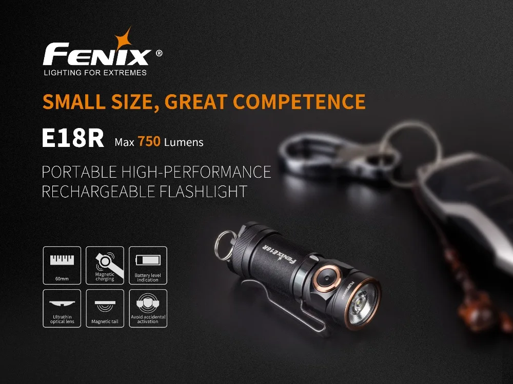 Fenix E18R 750 люмен CREE светодиодный USB Перезаряжаемый EDC/брелок фонарик с батареей