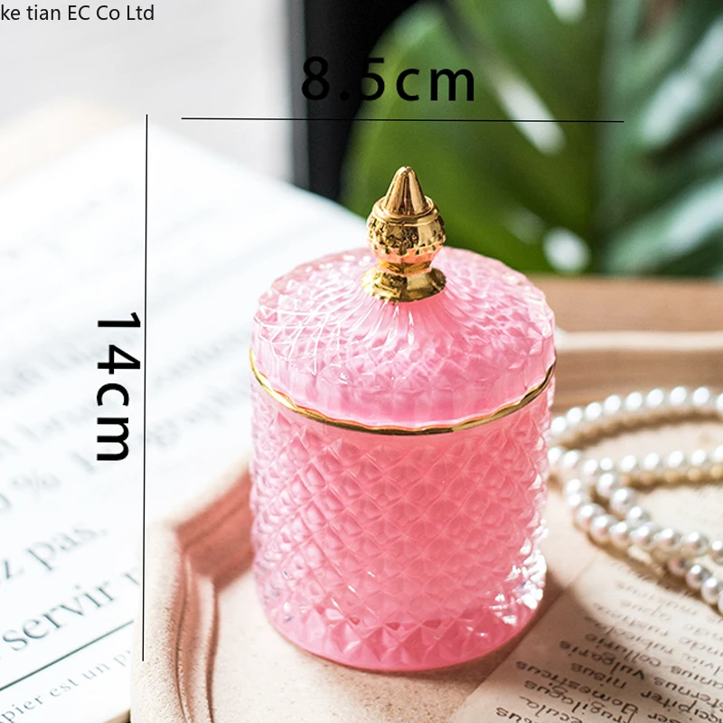

French Art Luxury Multicolor Glass Storage Jar Aromatherapy Bottle with Lid Minimalist Household Cotton Swab Jewelry Storage Box