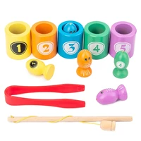 baby montessori toy wooden diy digital fishing early education color matching fish stacking wooden kids interactive game