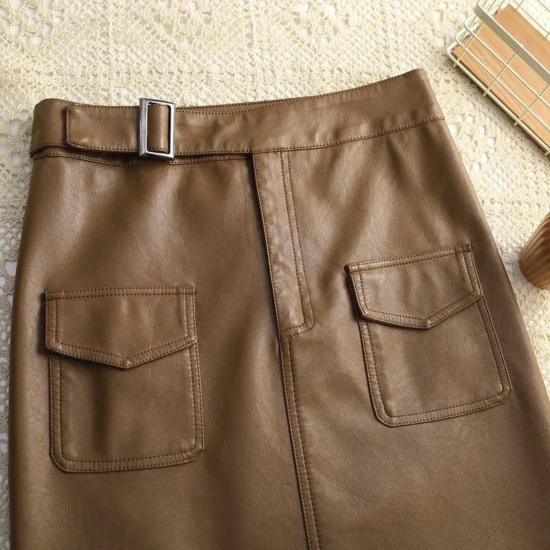 Женские юбки из искусственной кожи Осенние с высокой талией облегающая юбка