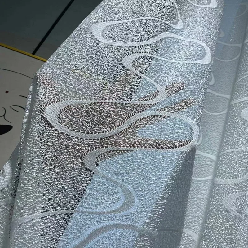 

White Linen Stripe Wave Gray Sheer Curtains for Living Room Window Tulle for Bedroom Kitchen Voile Yarn Decorate