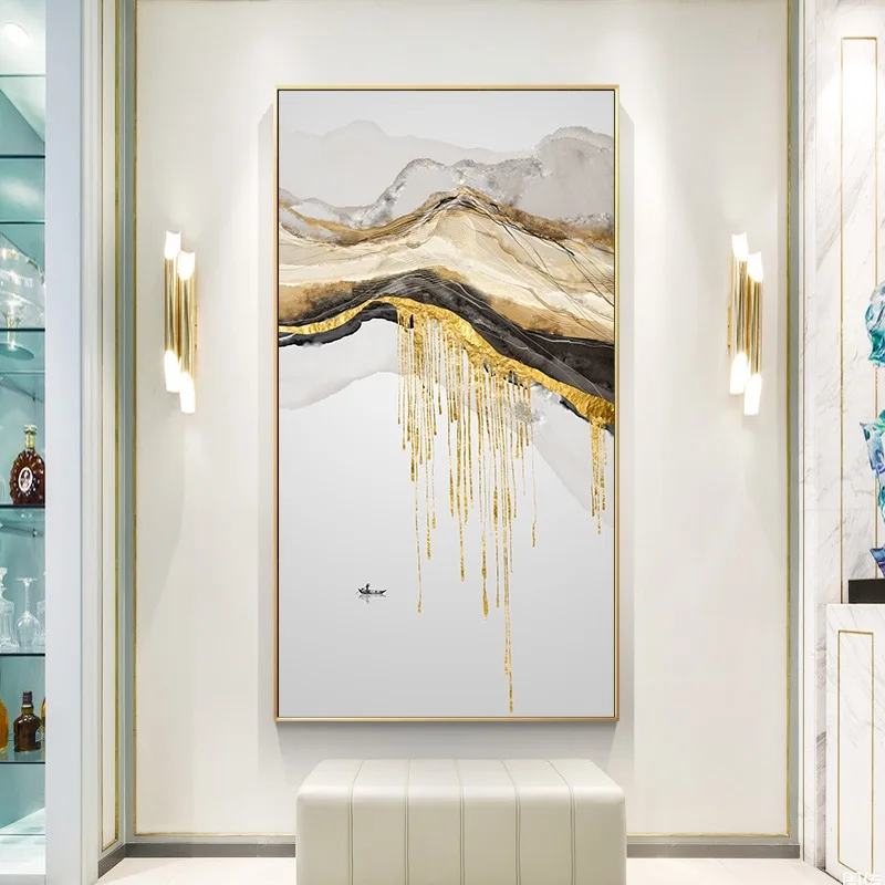 

Chinese Style Landscape Golden Mountain Sunrise Poster Wall Art Picture Canvas Painting for Room Porch Home Cuadros Decoration